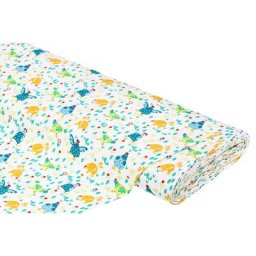 Tissu coton ""poules"", blanc/multicolore