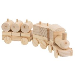 Train en bois avec cubes à empiler, 45 x 8 x 12,5 cm