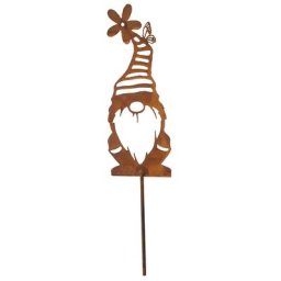 Lutin avec bonnet à rayures en métal aspect rouille, 25 cm