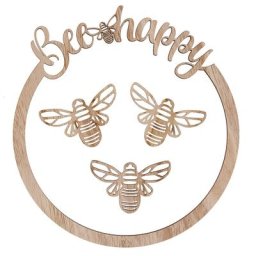 Anneau en bois ""bee happy"", 26,5 cm Ø