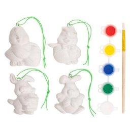 Suspensions ""lapins et poussins"" à peindre, 4 pièces