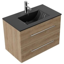 Meuble salle de bain Bridge 80 vasque noir, décor Chêne