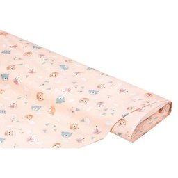Tissu coton enduit ""animaux et nuages"", rose/multicolore