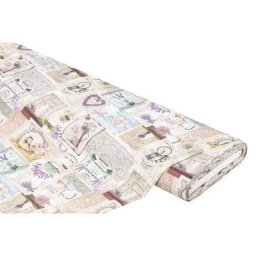Tissu coton bio ""lavande cuisine"", nature/multicolore