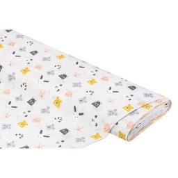Tissu coton ""têtes d'animaux"", gris pastel/multicolore