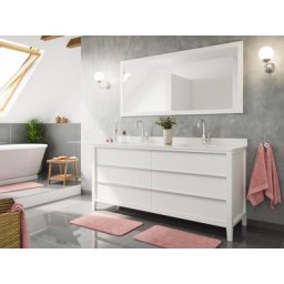 Ensemble meubles SDB cottage 2pcs ALFIOS 180 quartz Carrara monté laqué blanc