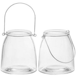 Photophores en verre avec anse, 13 cm, 11,5 cm Ø, 2 pièces