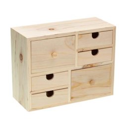 Boîte à tiroirs en bois brut, 22 x 9,5 x 17 cm