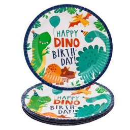 Assiettes en carton ""dinosaures"", 23 cm Ø, 8 pièces
