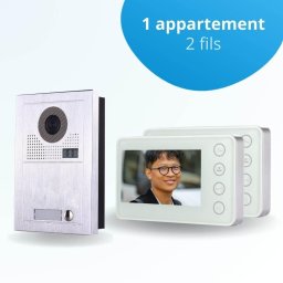Portier interphone vidéo modern 2 fils - 1 appartement - 2 écrans blancs