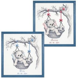 Tableau de naissance à broder ""ours dans panier