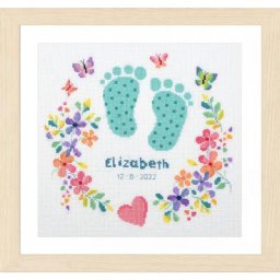 Tableau de naissance à broder ""empreintes de pieds