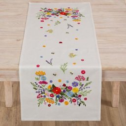 Chemin de table à broder ""fleurs colorées