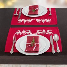 Sets de table à broder ""rennes rouge/blanc