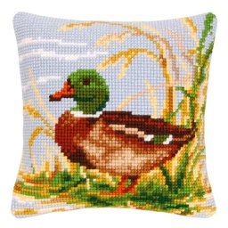 Devant de coussin point de croix ""canard