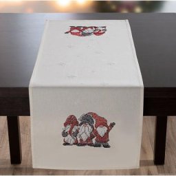 Chemin de table à broder ""lutins rouge/gris