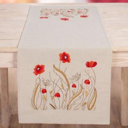 Chemin de table à broder ""coquelicots et herbes