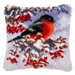 Devant de coussin au point noué ""rouge-gorge
