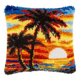 Devant de coussin au point noué ""palmiers