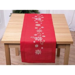 Chemin de table à broder ""flocons"", rouge