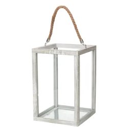 Lanterne en bois avec des vitres, blanchi à la chaux, 30 cm