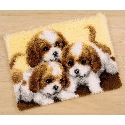 Tapis au point noué ""3 chiots"", 50 x 40 cm