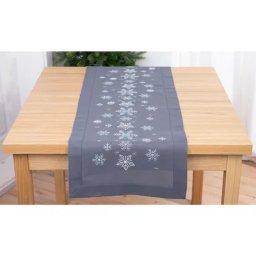 Chemin de table à broder ""flocons"", argenté/turquoise