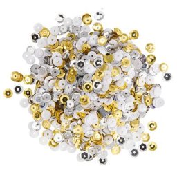 Paillettes, doré-argenté-blanc, 6 mm Ø, 75 g