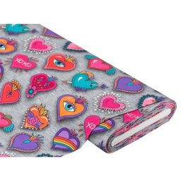 Tissu jersey en coton bio « Love Letters - St Valentin » de Hamburger Liebe, gris/multicolore