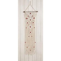 Kit macramé déco murale ""perles rouges"", 33 x 120 cm