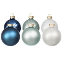 Boules de Noël en verre, bleu, blanc, 6 cm Ø, 12 pièces