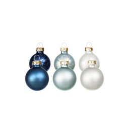 Boules de Noël en verre, bleu, blanc, 3 cm Ø, 12 pièces