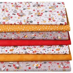Lot patchwork ""poules créatives"", citrouille/rouge