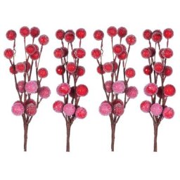Branches de baies givrées, rouge clair/rouge foncé, 4 pièces