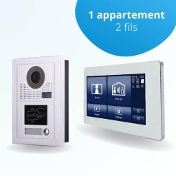 Portier interphone vidéo modern 2 fils - 1 appartement - 1 écran tactile smart 7" blanc - avec lecteur de badge