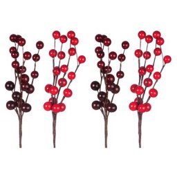 Branches de baies, rouge clair/rouge foncé, 4 pièces