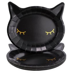 Assiettes en carton ""chat noir"", 22 x 20 cm, 6 pièces