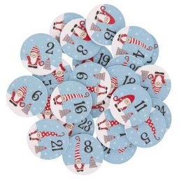 Chiffres de calendrier de l'Avent ""lutins"" en bois, 3,5 cm Ø