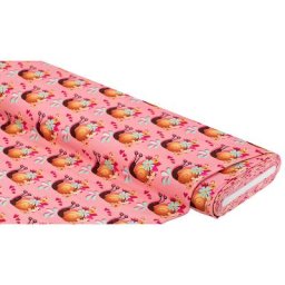 Albstoffe Tissu sweat / French Terry bio ""Travel the World - Secret Garden"", aubergine/multicolore