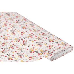 Tissu coton ""Poules au tricot"", blanc/multicolore, de la série Mona