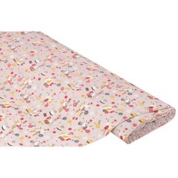 Tissu coton ""poules au tricot"", taupe/multicolore, de la série Mona