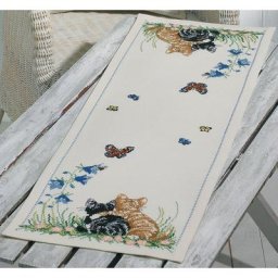 Chemin de table à broder ""chats