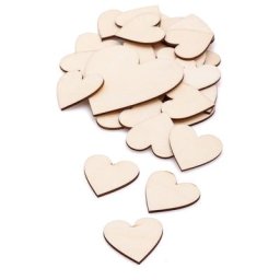Coeurs en bois brut, 36 pièces