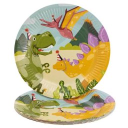 Assiettes en carton ""dinosaures"", 23 cm Ø, 10 pièces