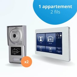 Portier interphone vidéo neo 2 fils pour 2 entrées - 1 appartement - 2 platines - 1 écran tactile smart 7" blanc - avec lecteur de badge