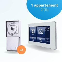 Portier interphone vidéo neo 2 fils pour 2 entrées - 1 appartement - 2 platines - 1 écran tactile smart 7" blanc