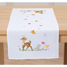 buttinette Chemin de table à broder "" printemps des animaux de la forêt