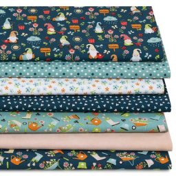 Lot patchwork ""nains de jardin"", pétrole/multicolore
