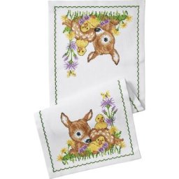 Chemin de table à broder ""faon et bébés canards