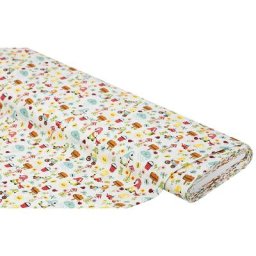 Tissu coton ""nains de jardin"", blanc/multicolore, de la série ""Mona